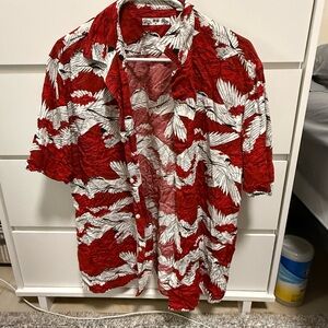 Red and White Button-Up Shirt